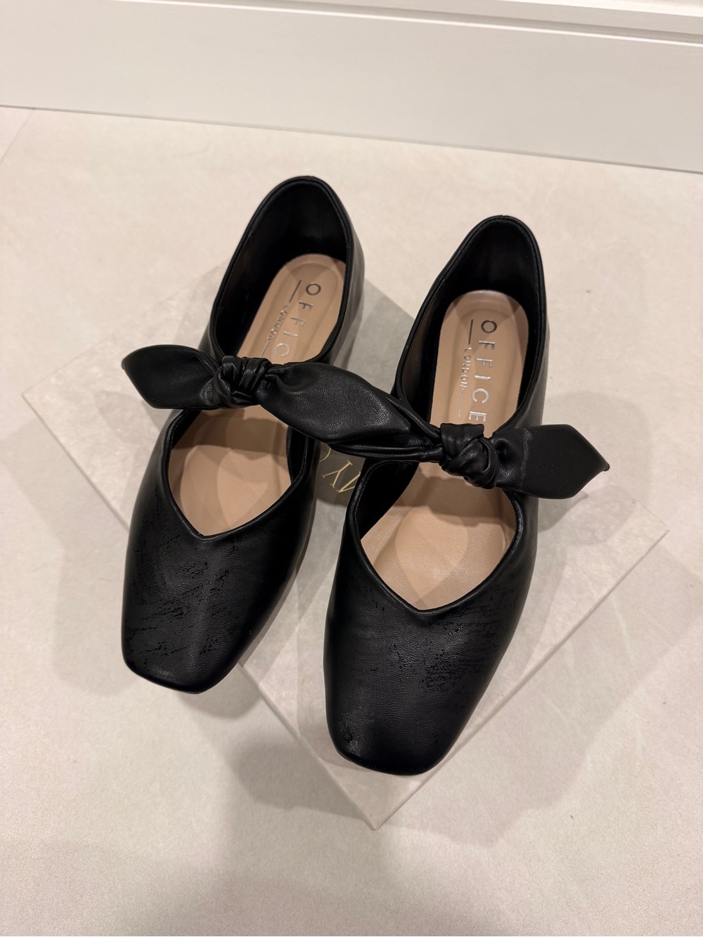 UK Brand Office London- Black Bow Strap Ballet Flats